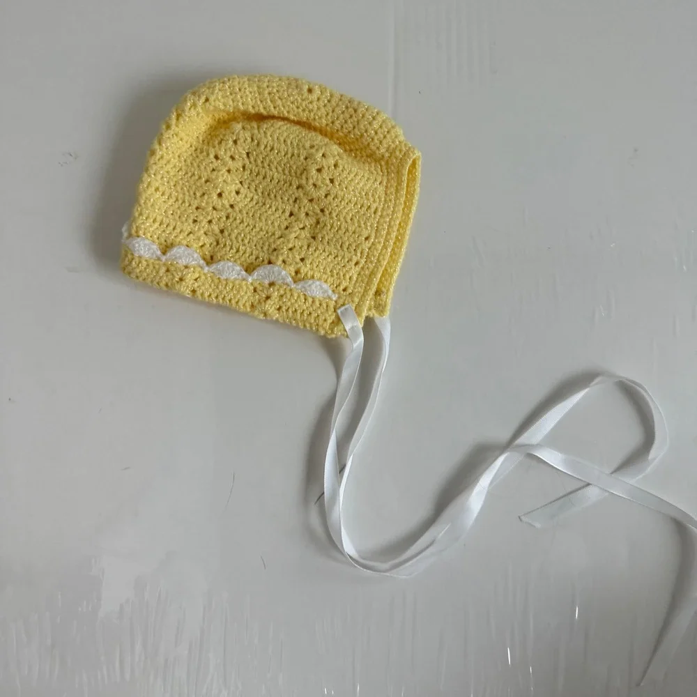 Vintage Handmade Yellow Baby Bonnet